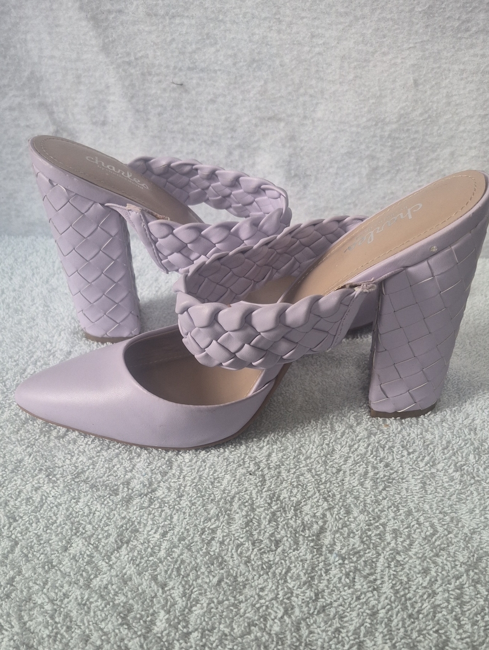 Charles David Lilac Braided-Strap Pointed Toe Block Heels